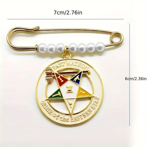 OES Eastern Star Brooch Pin with White Pearls - Picture 4 of 4